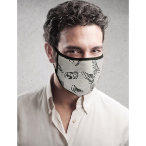 PASSION Reuseable Two Layer Cotton Face Mask, Grey with Sneakers Pattern, One Size