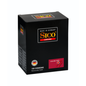 SICO Color Red, Latex, Strawberry, 18 cm (7 in), Ø 5,2 cm (2,0 in), 100 Condoms
